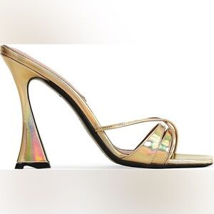 D'Accori Lust Glitter Not Gold Holographic Metallic Leather Heeled Mules NWOB 39